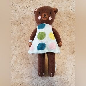 Cuddle + Kind Brown Knit Bear Plush with Multicolor Polka Dot Dress
